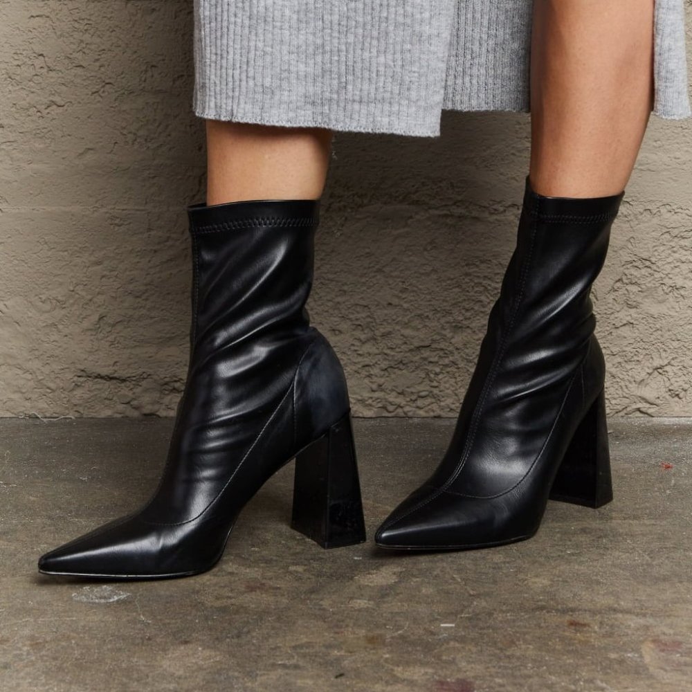 Block Heel Sock Boots in Black